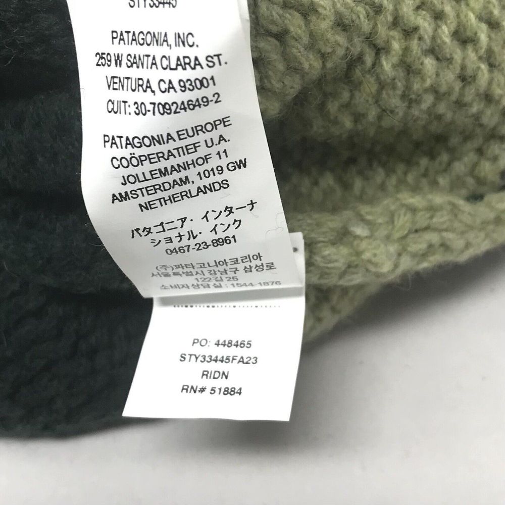 Patagonia Snowbelle Beanie Winter Hat Adult One Size Nordic Knit Northern Green - Picture 6 of 8